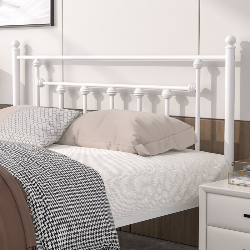 YT Metal Bed Frame w/Headboard and Footboard Platform Bed Frame Single Double Size, White, Double (4'6)