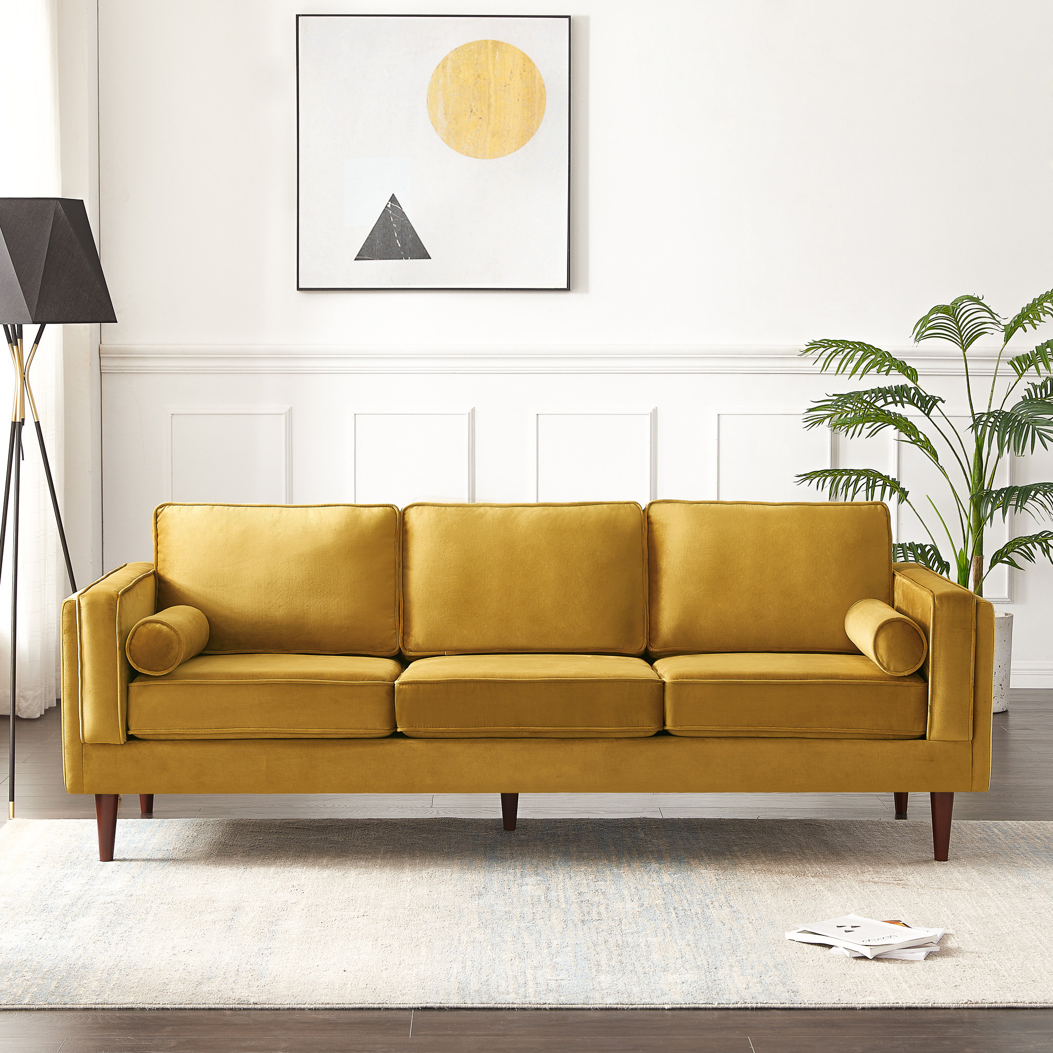 Velvet Square Arm Sofa with Reversible Cushions