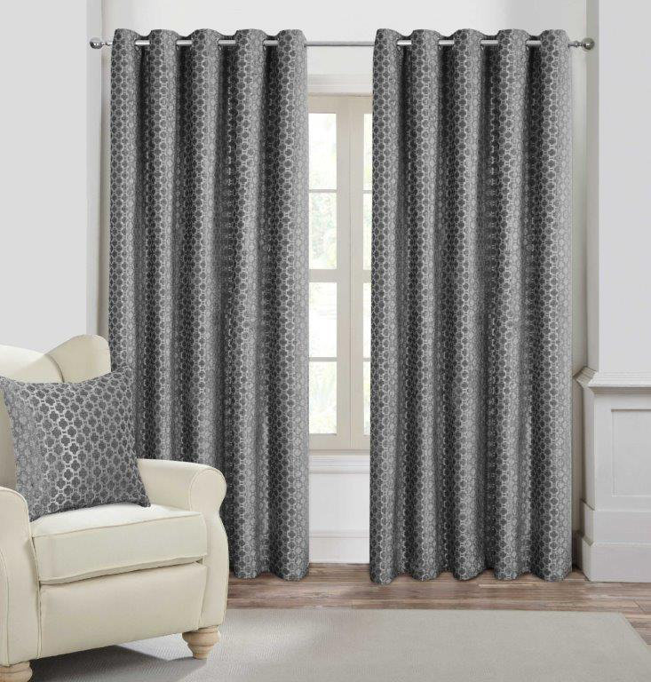 Anarah Semi Sheer Curtain Pair, Silver, 66cm Width x 90cm Drop