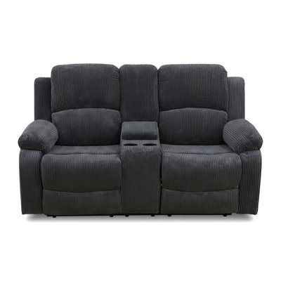 Luxuryhome Dark Grey Corduroy 2-Seat Recliner Loveseat, Double Reclining Sofa With Center Storage Console & Cup Holders, Sturdy Solid Wood Frame, High-Density Sponge & Double Springs For Living Room, Home Theater