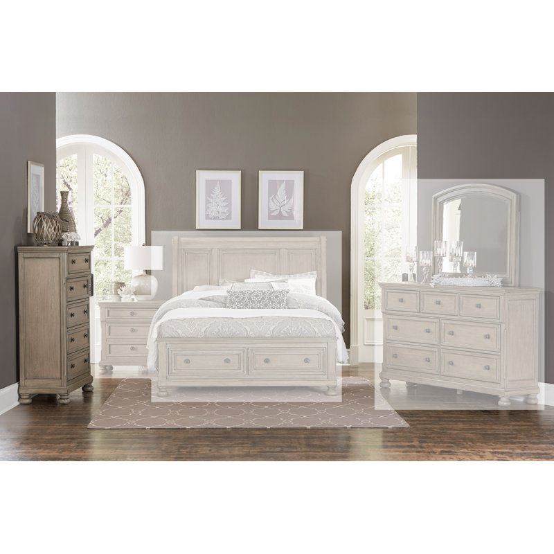 Commode 5 tiroirs Alek, Gris brossé au métal