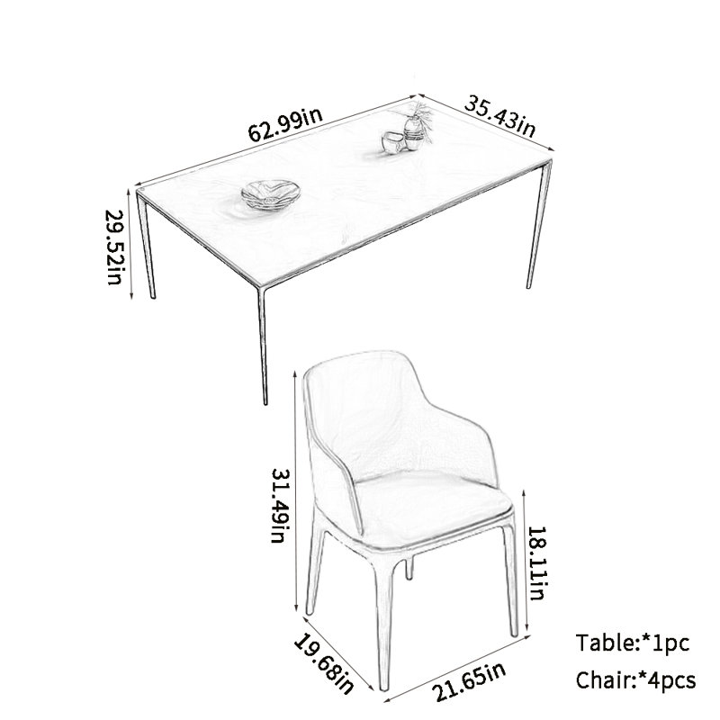Ensemble de salle à manger rectangulaire moderne, H 29,52 po x L 62,99 po x l 35,43 po