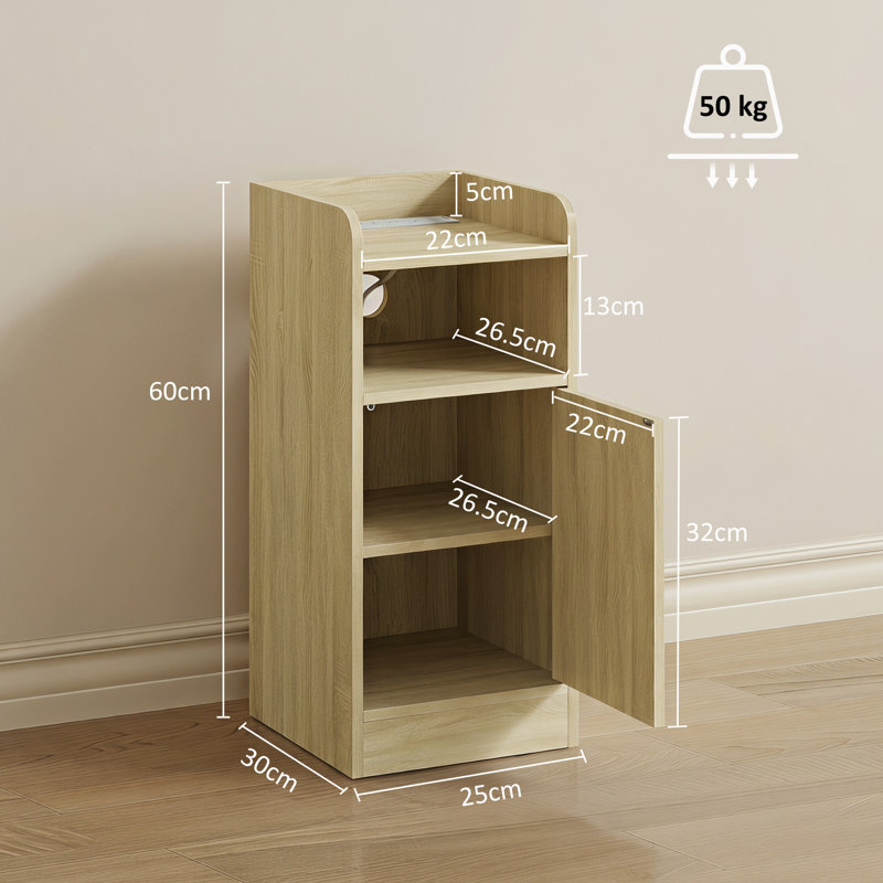 25 cm W Particle Board Bedside Table, Oak