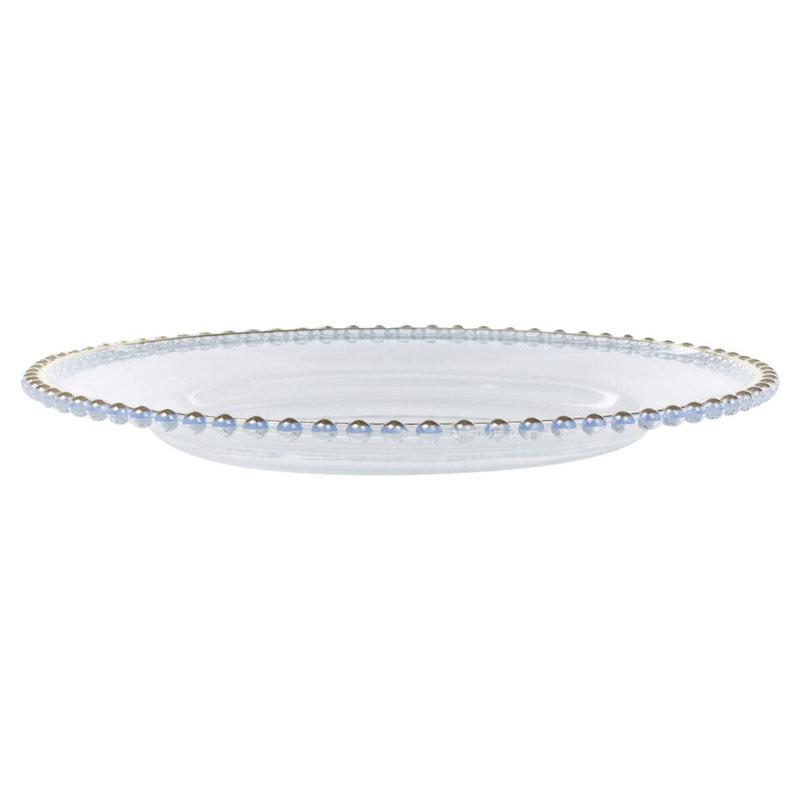 12 x 32cm Clear Charger Plates Set with Metallic Beaded Coloured Rim Party Table, Silver