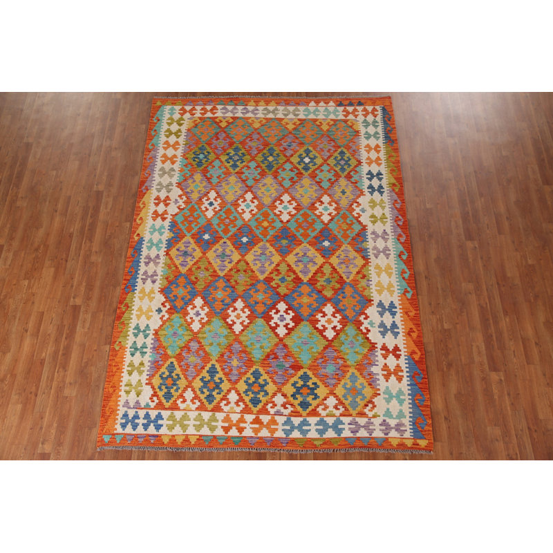 Tapis géométrique en laine Kilim 7 x 7
