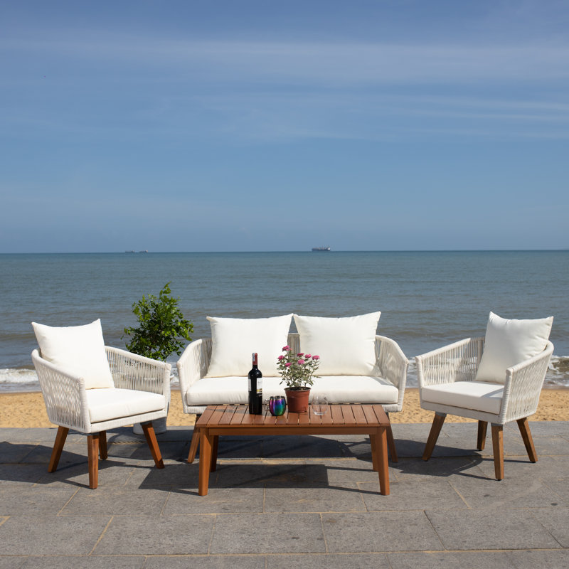 Aliza Acacia 4 - Person Patio Conversation Set with Cushions, Beige, Beige/Brown