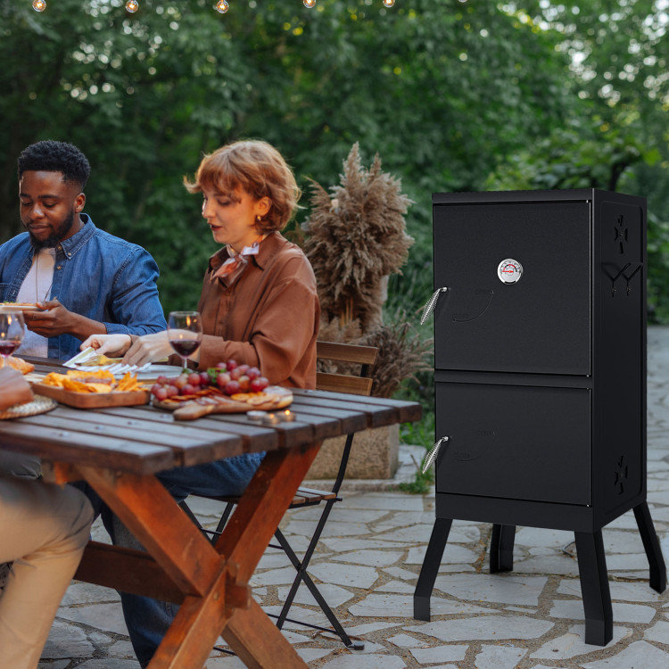Barbecue vertical à deux niveaux pour l'extérieur avec thermomètre
