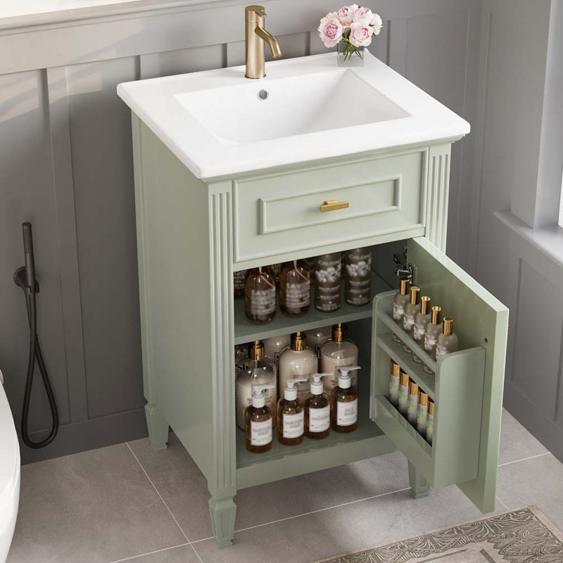 Meuble-lavabo de 20 po avec lavabo en céramique, Vert