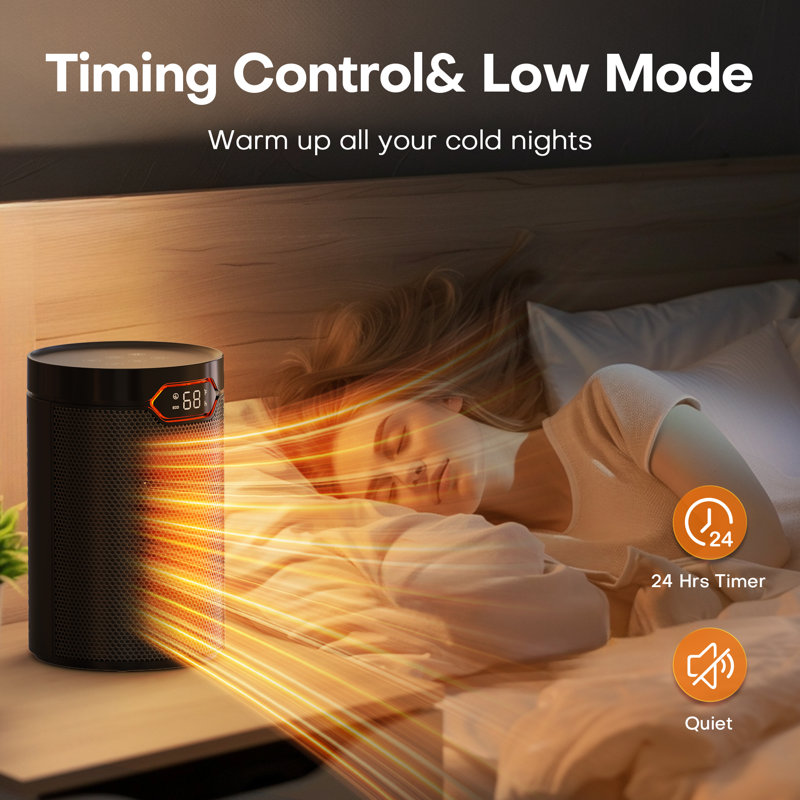 Chaufferette Kloudic, radiateur électrique portatif 1500W avec thermostat écologique pour l'intérieur, radiateurs en céramique Ptc avec minuterie pour le bureau de la chambre à coucher