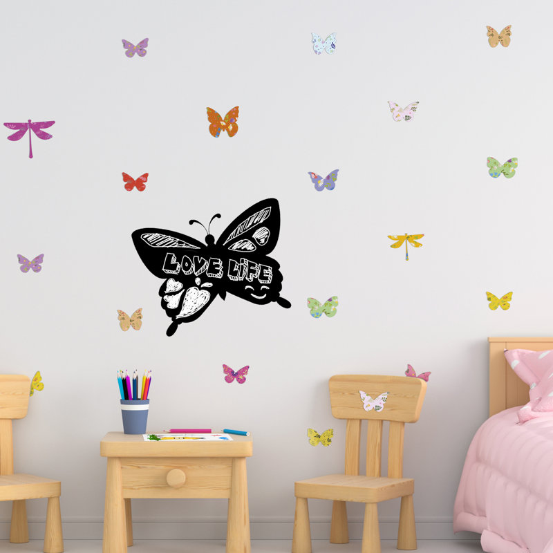 Décalcomanie tableau noir floral papillons