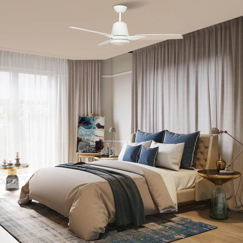 52'' White Plywood Smart Ceiling Fan with LED Light and Voice Control