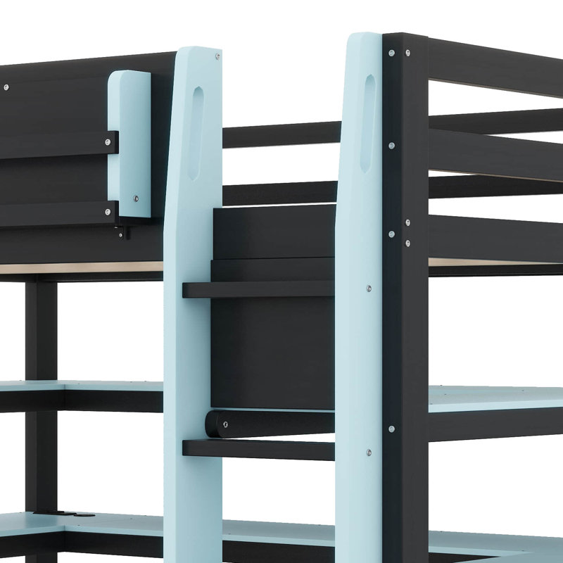 Lit mezzanine en bois Gaming, Lit double, Bleu nuage