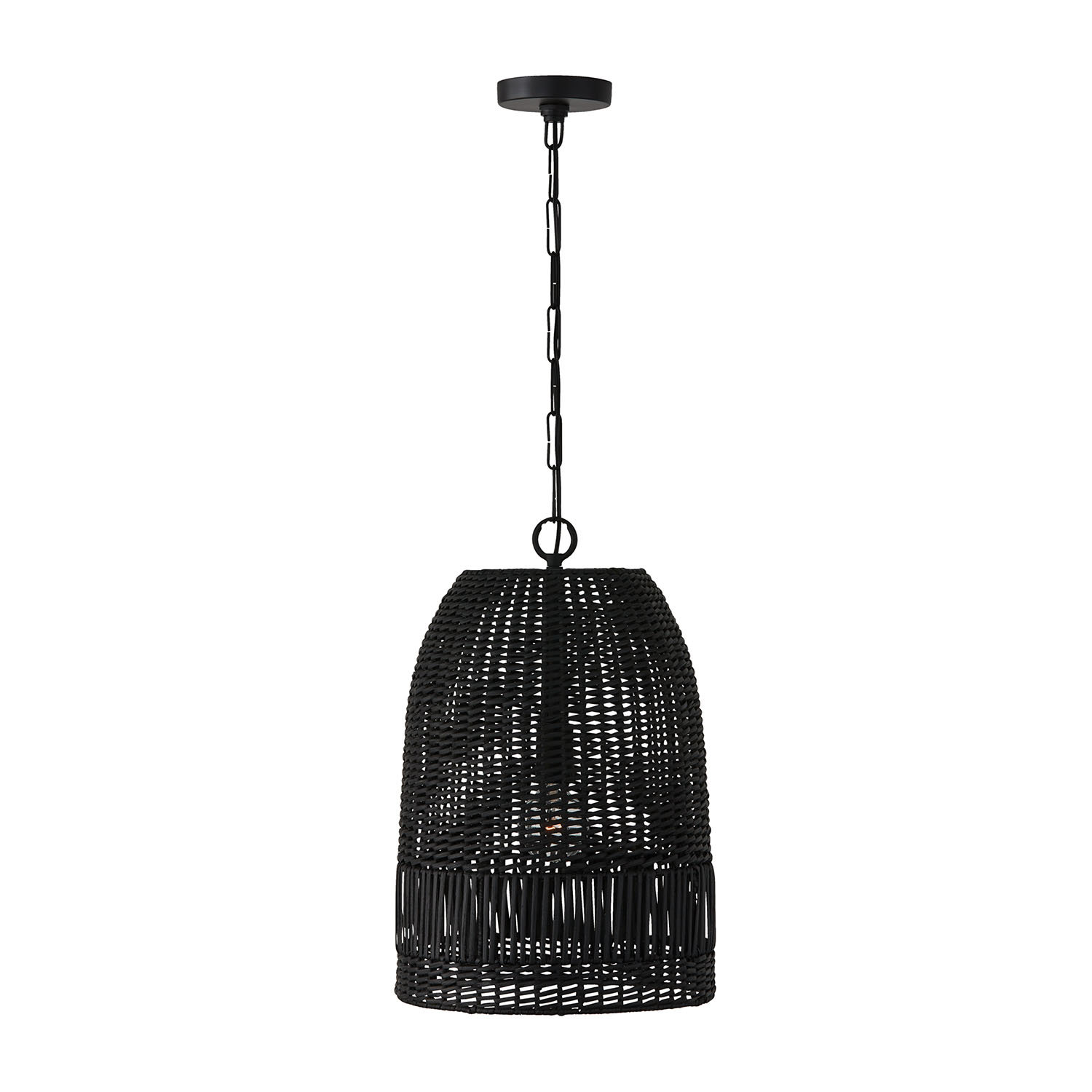 Hasley Single Light Rattan Dimmable Pendant, Black