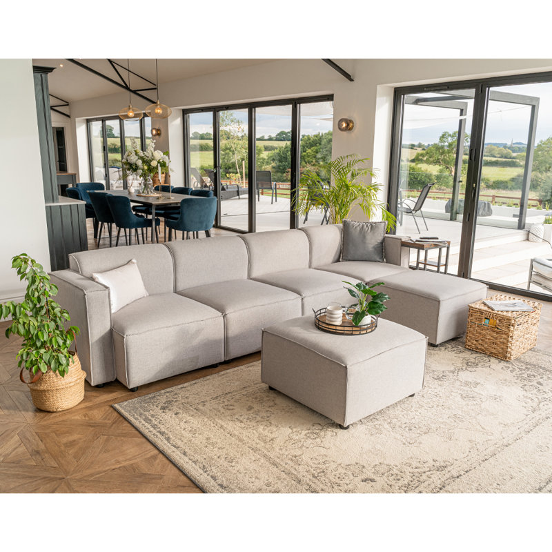 Ishah Module Sofa With 2 Ottoman Grey, 75cm H x 310cm W x 90cm D