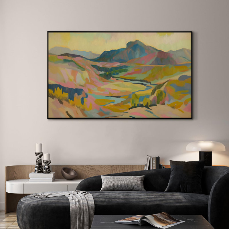 Très grand art mural imprimé sur toile - Paysage de montagne abstrait coloré, décoration d'art pour le salon ou la chambre à coucher - «Assemblage requis du cadre (cadre non fini)»
