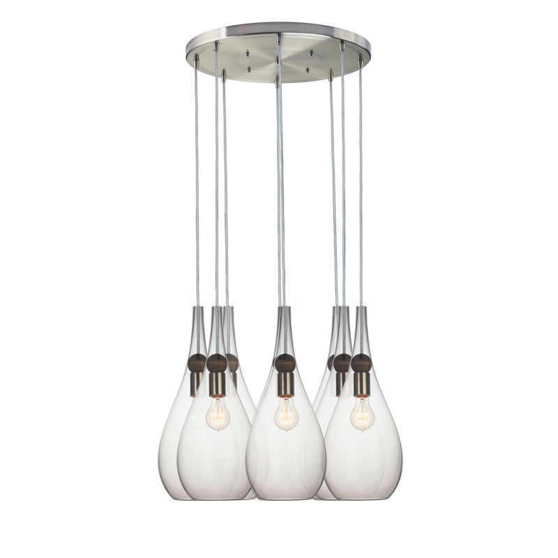 Earth 8 - Light Chandelier, 36" H x 18" W x 18" D, Nickel Braided Cord, Clear Glass