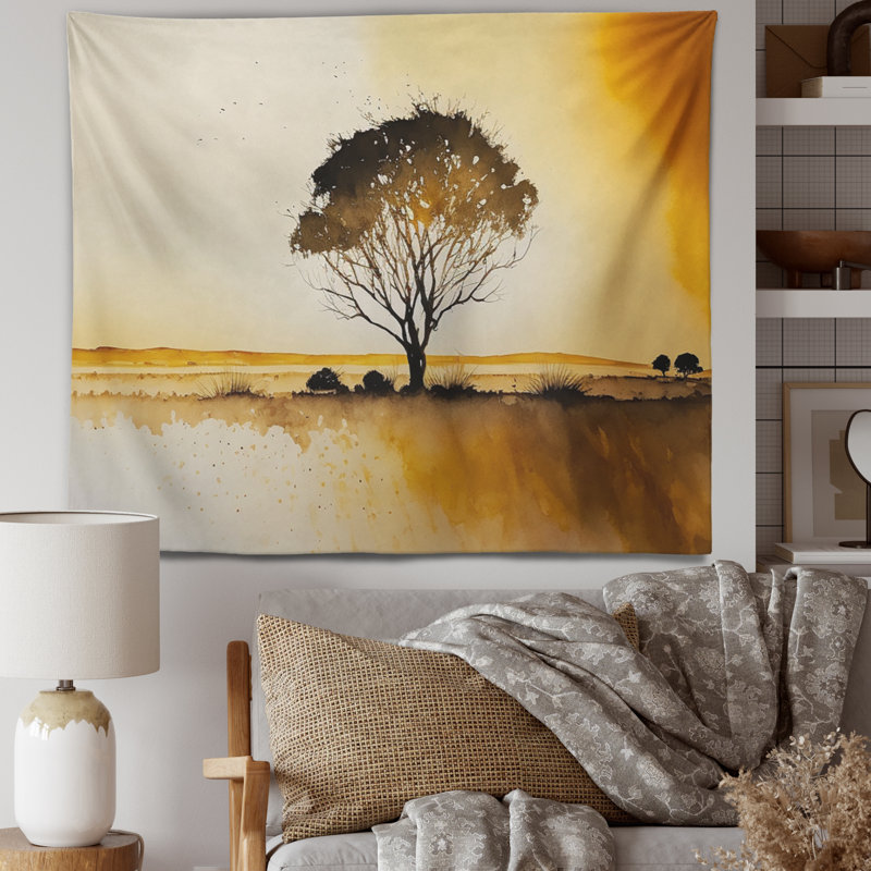 Tapisserie en polyester heure dorée en polyester, H 50 po x l 60 po