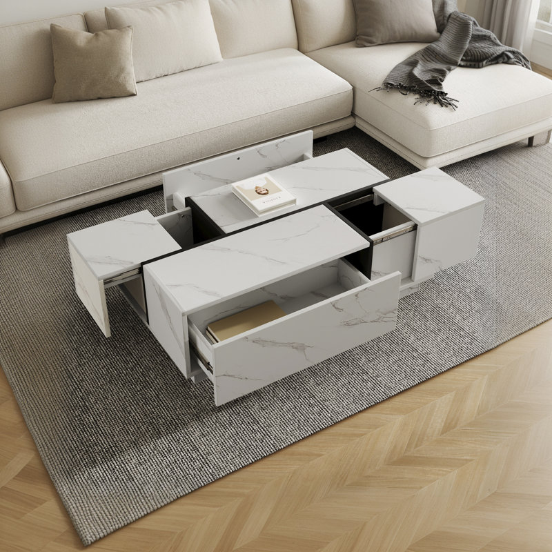 Rectangular Sliding Top Coffee Table With Hidden Storage Cabinets