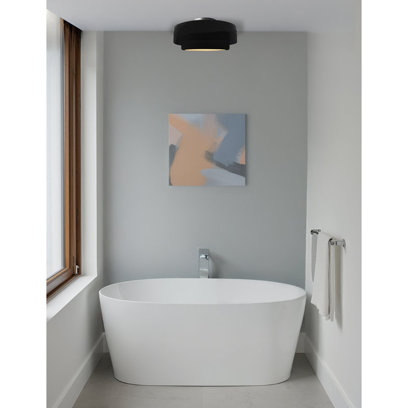 Plafonnier semi-encastré en céramique Dottie, Lustre noir, Nickel brossé, H 7 po x l 12 po x P 12 po