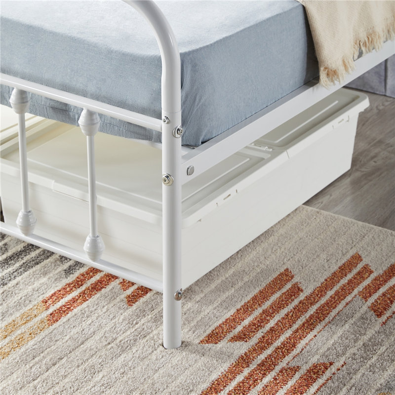 White King Metal Platform Bed with High Headboard and Slats