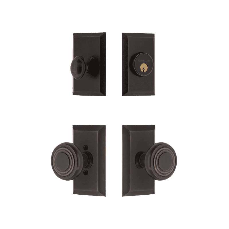 Nostalgic Warehouse Studio Entry Set with Deco Knob, 2.75, Timeless Bronze