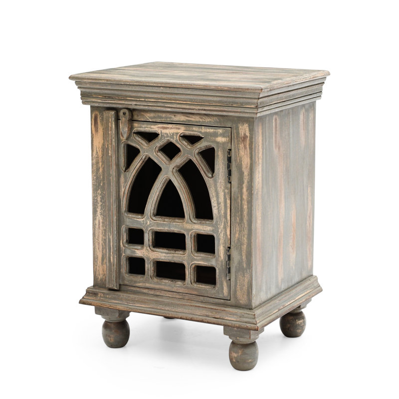 Petite table de chevet en bois massif gris antique de 14 po de largeur pour un espace de rangement de 18 po de profondeur