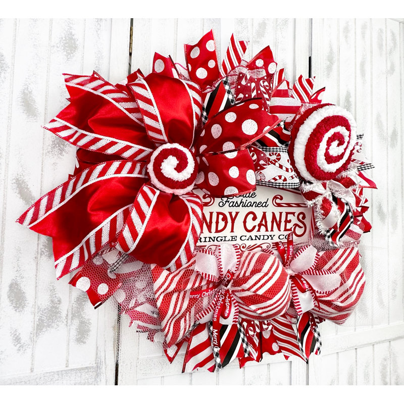 Couronne en maille 20 po Kringle Candy Canes, Blanc / rouge