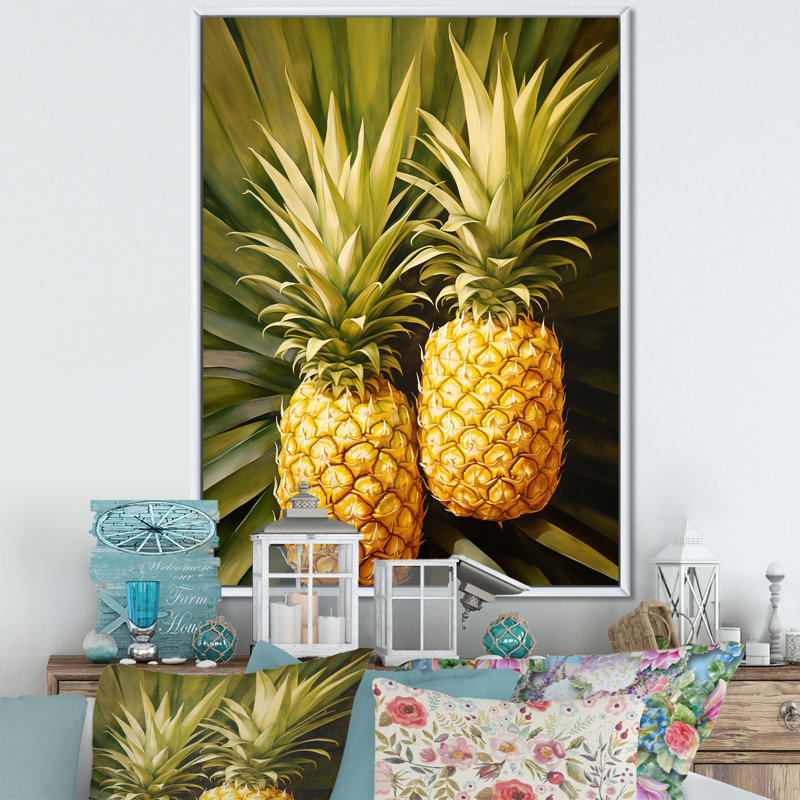 Pinapple Golden Grove III sur toile, Cadre flottant blanc, H 32 po x l 24 po x P 1 po