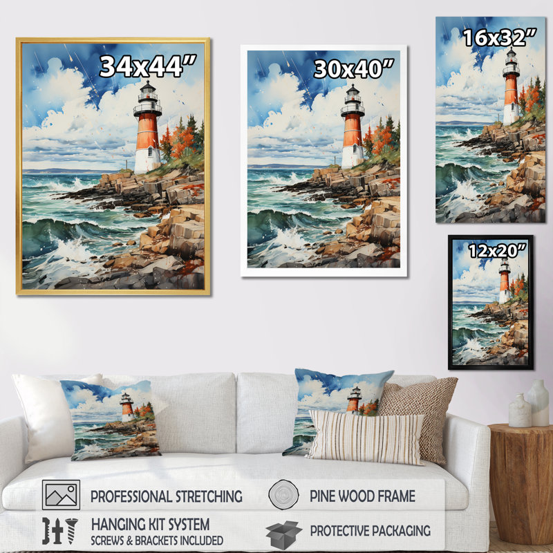 Phare canadien Erfried II, impression sur toile, Cadre photo doré, H 32 po x l 16 po x P 1 po