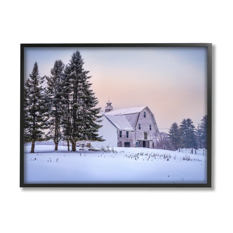 «Winter Farmhouse Snow Landscape» encadré sur bois par Rick Berk, photographie, Giclée encadrée noir minuit