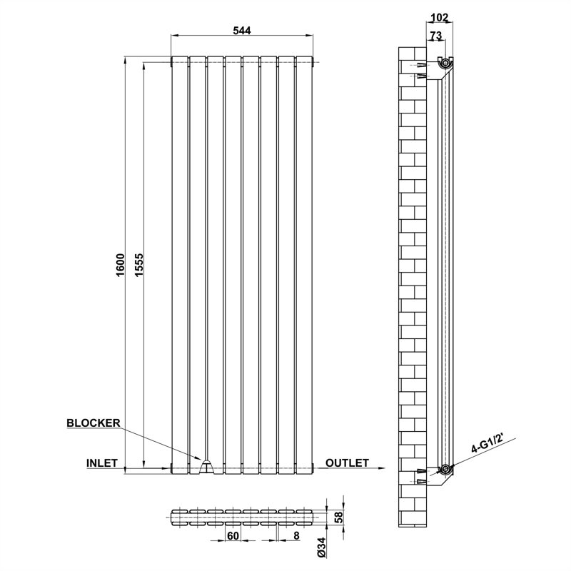 Romana Vertical Designer Radiator, White