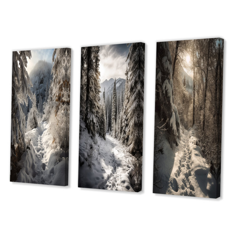 «Frosty Snow Forest Path», 3 pièces, Toile tendue, H 20 po x l 36 po