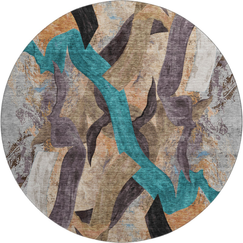 Premium Machine Washable Mayfield AMF2191 abstract Rug, Gray, 8' Round