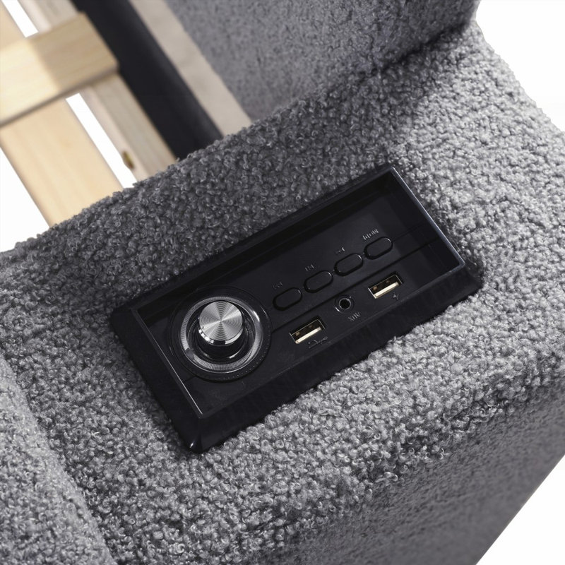Lit de jour simple rembourré avec accoudoirs de rangement Lit gigogne, audio Bluetooth intégré, gris, aucun sommier nécessaire