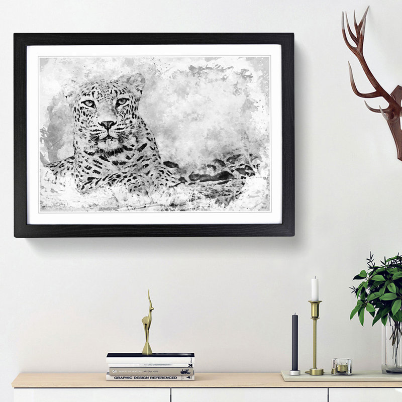 Leopard Resting in Abstract - Picture Frame Painting Print on MDF, 27cm H x 36cm W x 2cm D, Black Framed
