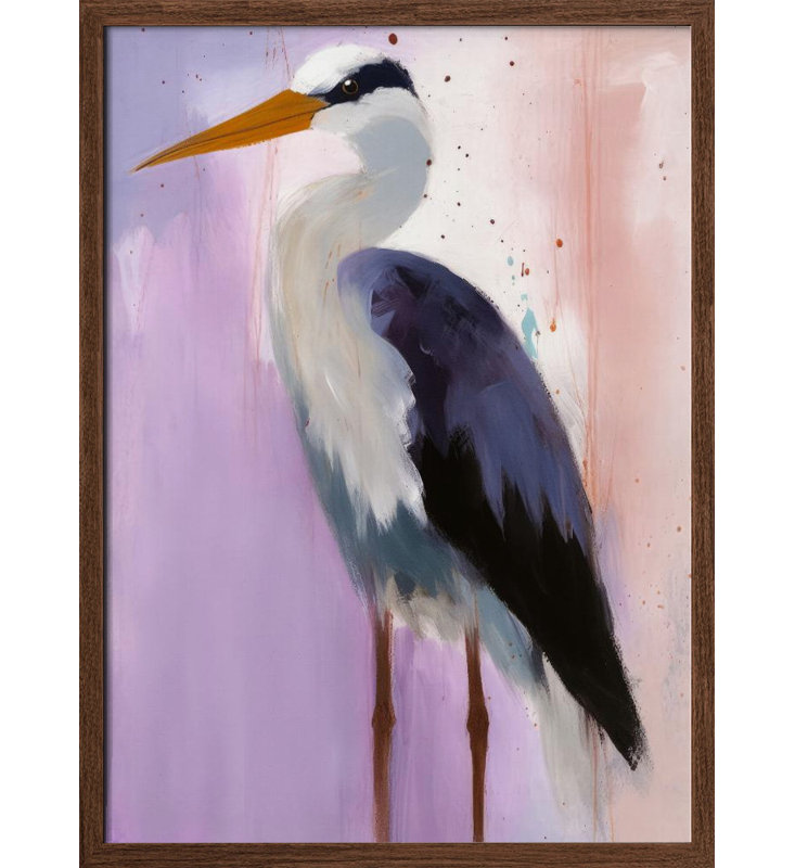 "Cigogne", art mural texturé encadré, Encadrement brun, H 14 po x l 10 po