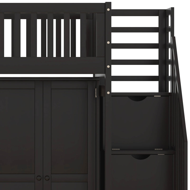Imantas Kids Twin Loft Bed with Drawers, Espresso