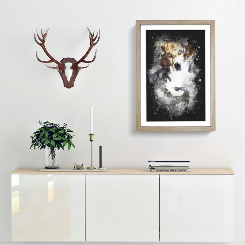 Beagle Dog - Picture Frame Graphic Art Print, 87cm H x 62cm W x 2cm D, Oak Framed