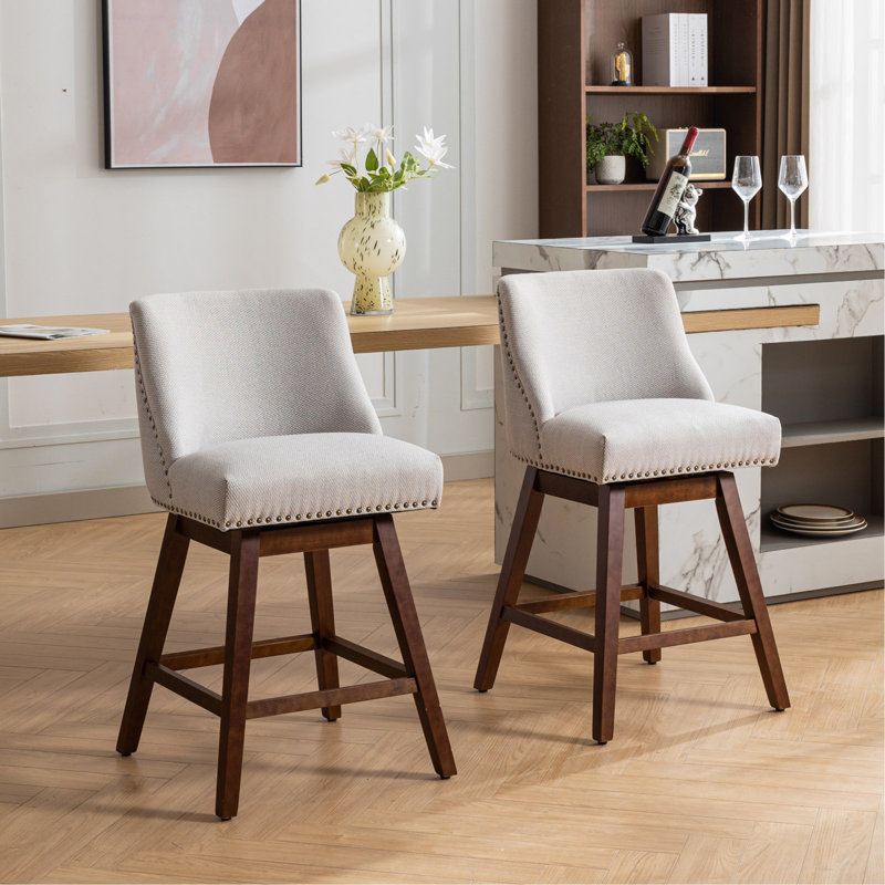 Ensemble de 2 tabourets pivotants à hauteur de comptoir, tabouret de bar rembourré de 26 po de hauteur, Beige
