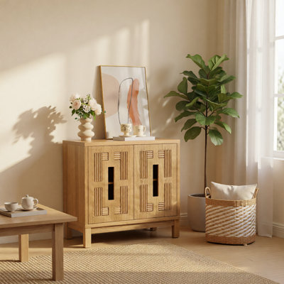 Buffet en bois sculpté avec 2 portes et tablette réglable - 31,5 po Buffet pour entrée, naturel
