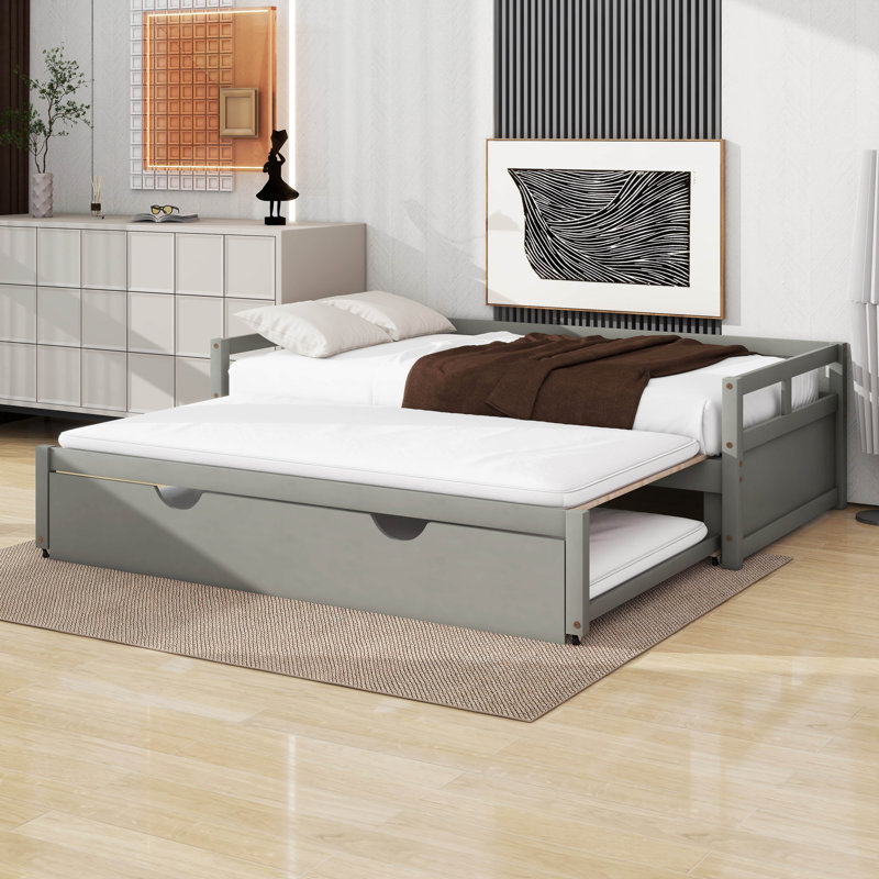 Twin Daybed With Trundle, Extendable Design, Gray