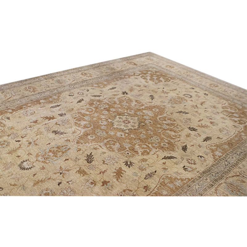 Hand Knotted Wool Area Rug in Gold