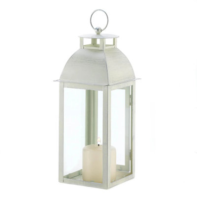 Distressed Ivory Candle Lantern | Rustic Farmhouse Decor