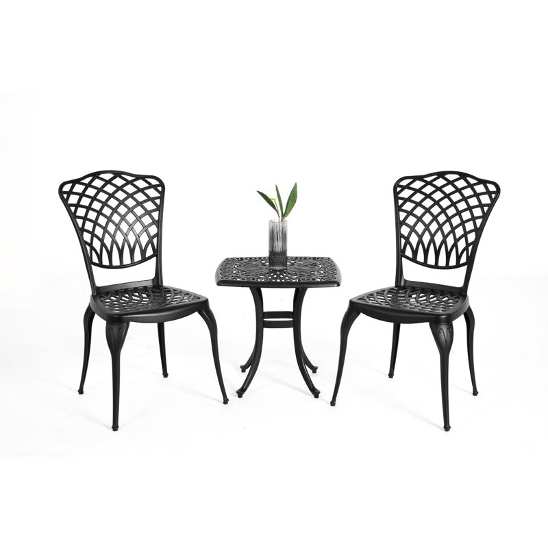 2 Person Aluminium Patio Bistro Set With Table And 2 Chairs, Black