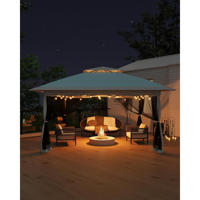 3 x 3m Pop Up Garden Gazebo, Double Roof Instant Canopy Tent with Netting & 4 Sandbags, 3-Level Adjustable Height, Metal Frame for Patio, Parties & Outdoor Events, Blue
