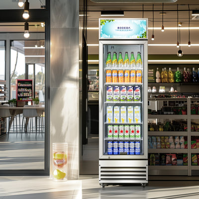 Bodega 12.5 Cu. Ft. Commercial Glass Door Beverage Refrigerator With Customizable Led Sign, Adjustable Shelves & Auto Defrost