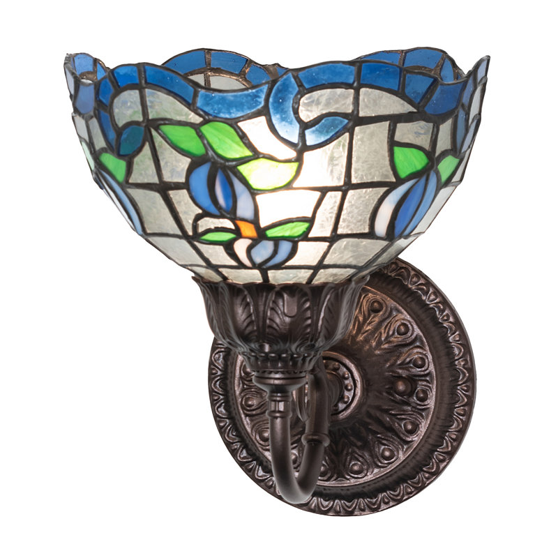 7" Wide Roseborder Wall Sconce, Clear/Blue/Green/Yellow, 9" H x 7" W x 9" D