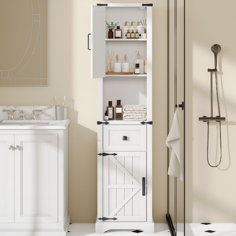 66" Tall Farmhouse Bathroom Storage Cabinet, White