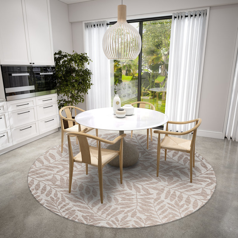 Tapis beige tissé à la machine Emmly, Rond 8 pi