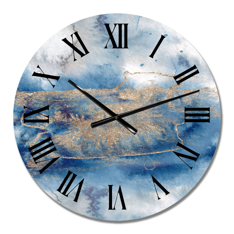 Horloge murale moderne abstraite bleu et or I, Moyenne